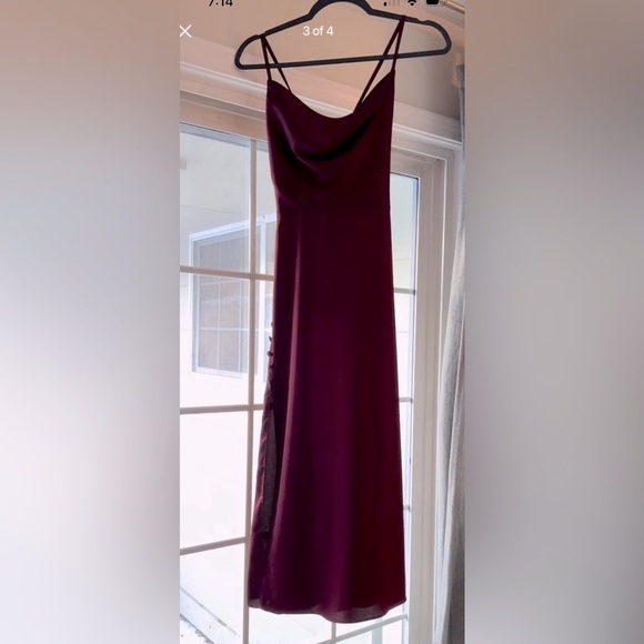 Azazie Ceci Stretch Satin Dress, in color cabernet, size 6 - Picture 3 of 4